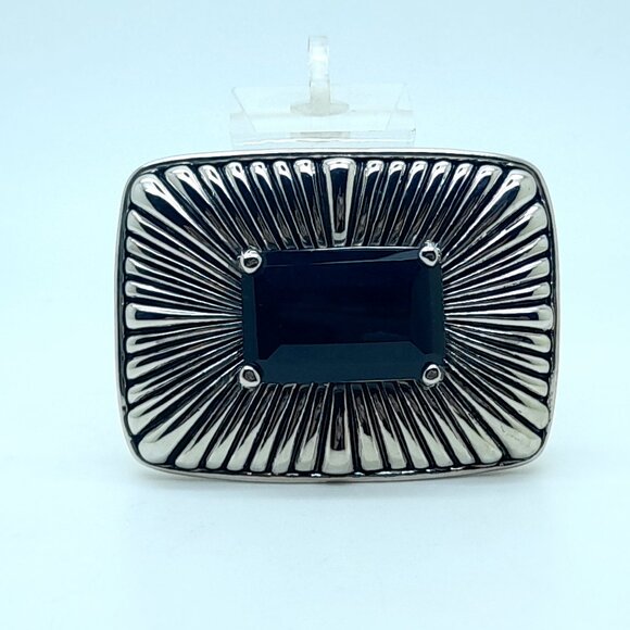 unisex style western classic Belt Buckle Silver Metal black rhinestones  fashion - Picture 1 of 3